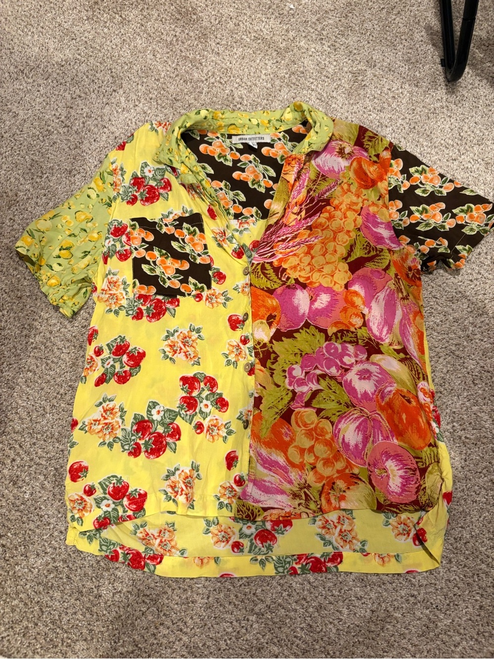 Urban Outfitters Mixed Fruit-Print Short Sleeve Top - Yellow, Pink & Orange